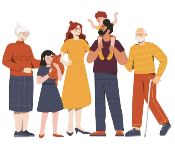 famiglia felice con anziani